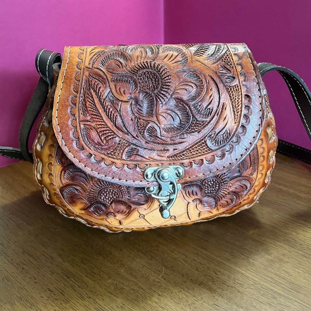 Vintage Bag Floral Tooled Leather